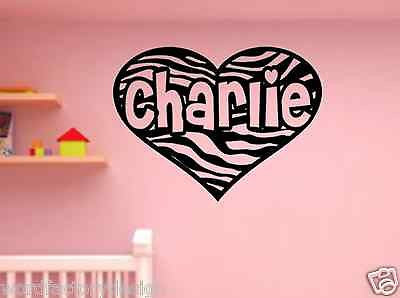 Personalized Child Name inside Zebra Print Heart Custom Vinyl wall Decal Sticker