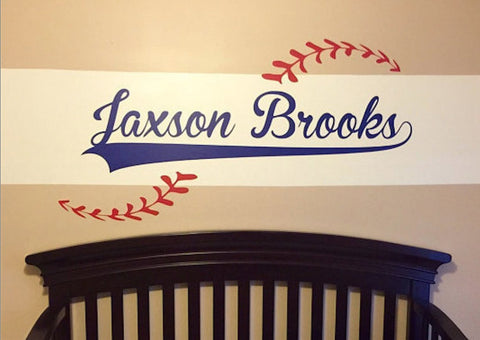 Custom Name added to Baseball Vinyl Wall Decal - Baseball theme