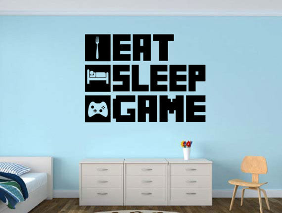 EAT SLEEP GAME Gamer wall decal - Gamer Room Wall Vinyl Decal Sticker –  Word Factory Design