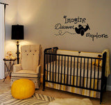 Imagine Discover Explore with Flying Plane Vinyl Wall Sticker Decal