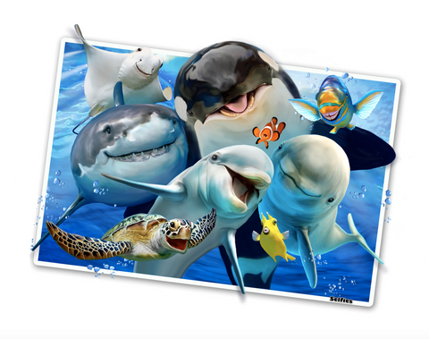 Under the Sea Ocean Friends Selfie 12" tall Wall Slaps Decal