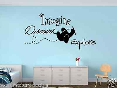 Imagine Discover Explore with Flying Plane Vinyl Wall Sticker Decal