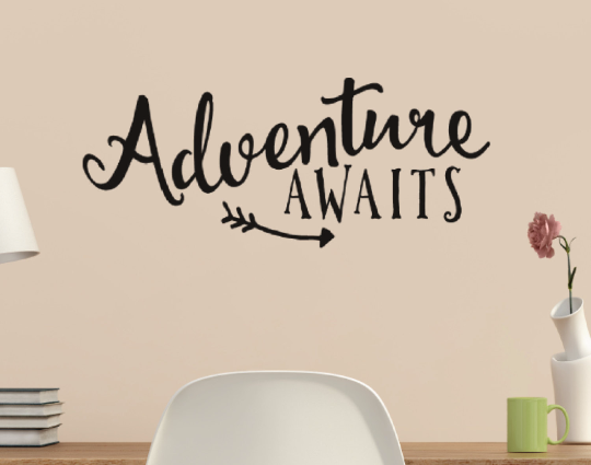 Adventure Awaits with Arrow Vinyl Wall Quote Sticker Wall Decal Decor Active