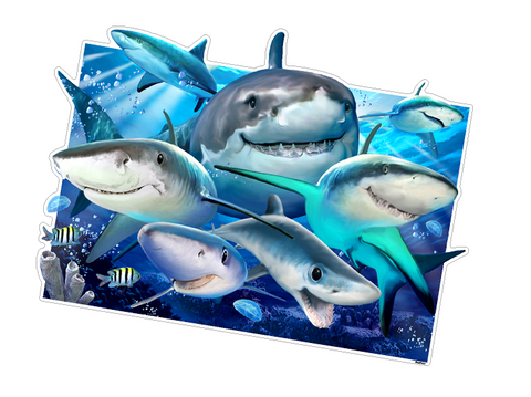 Sharks Under the Sea Ocean Selfie 12" tall Wall Slaps Decal