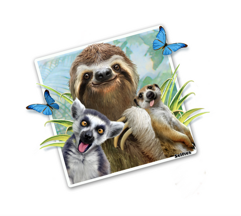 Lemur Sloth and Meerkat Selfie 12" tall Wall Slaps Decal